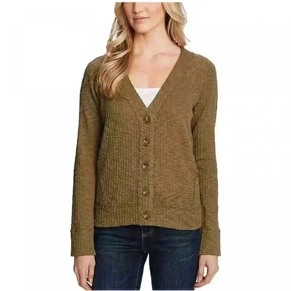 Two by Vince Camuto Textured Knit Cardigan Olive Green Women's Size L - Picture 1 of 8